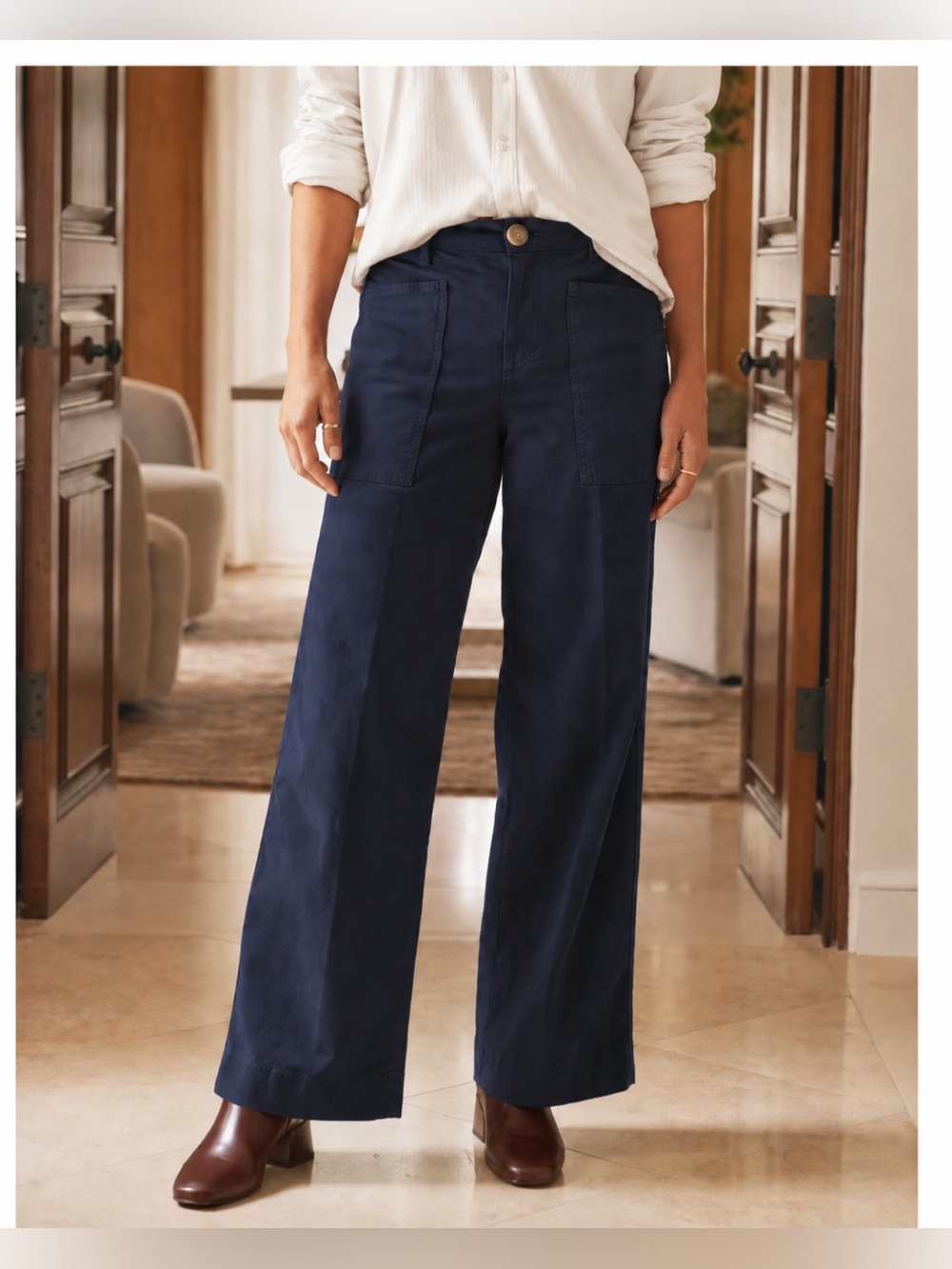 NWT Frank & Eileen Limerick 31” Italian Peached Twill Pants Navy, 6